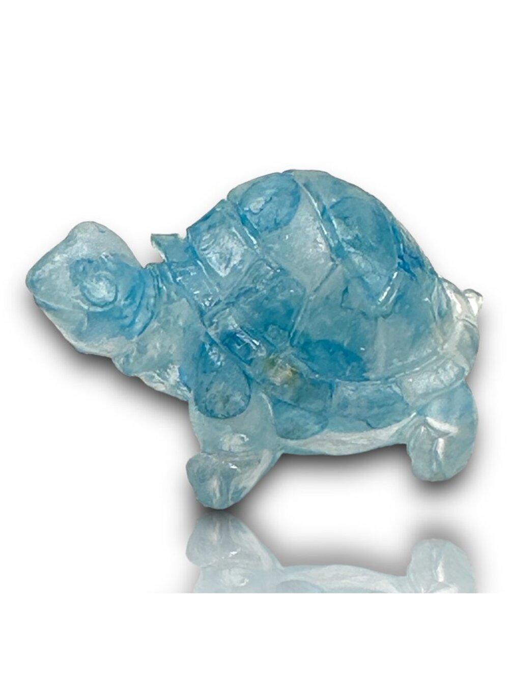 Resin Turtle Inlaid Aquamarine Gemstone 1" Figurine Relaxation Release Fears